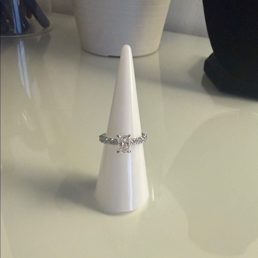 Moissanite and Sterling Silver Engagement Ring
